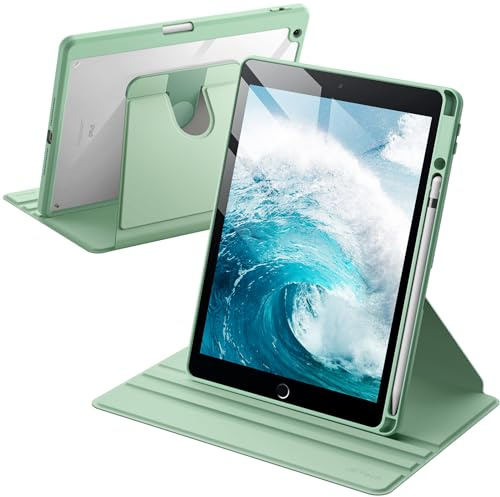JETech Drehbare Hülle für iPad 9./8./7. Gen 10,2, Matcha Grün | Für iPad 10,2 (2021/2020/2019), 360° Drehständer, Transparente Rückseite, Auto Schlafen/Wachen, Stifthalter, Vollschutz