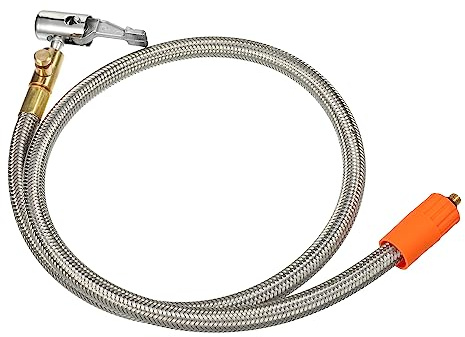QUARKZMAN 80cm Reifenfüllschlauch-Adapter M6 Mit Entlüftungsventil 1 St. | Edelstahl, Silber, M6x1 Gewinde, Lock-On Verbindung, Für LKW, Motorrad, Fahrrad, Standard Feingewinde