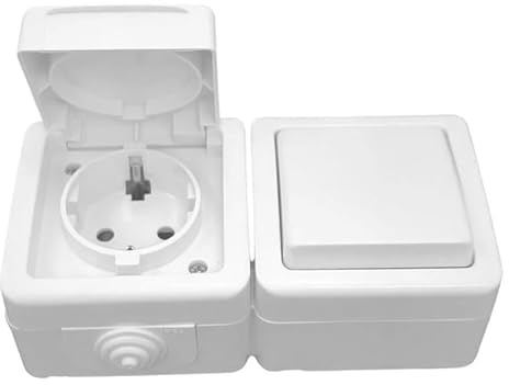 Schalter 10A + Schuko Sockel 16A, Schalter und Sockel Außenfläche, IP54 250V