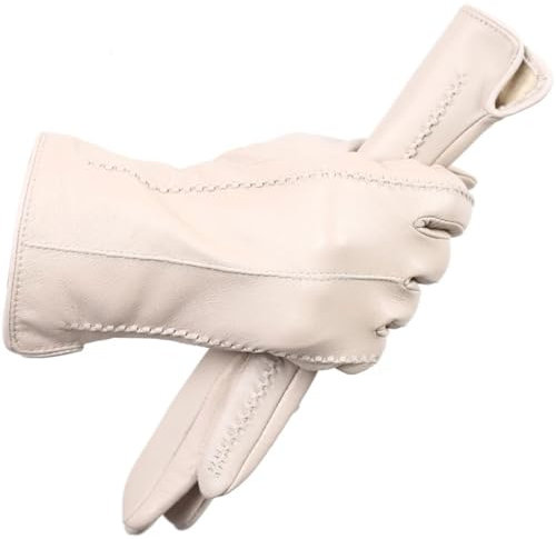 Touchscreen Lederhandschuhe Lederhandschuhe Damen Leder Winterhandschuhe halten warm Damen Lederhandschuhe, beige, 7.5