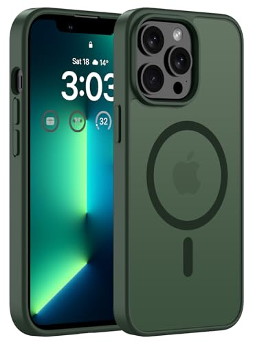 ORDA Magnetisch Hülle für iPhone 13 Pro 6,1 Zoll Kompatibel mit MagSafe,für iPhone 13 Pro Case Durchscheinende Matt Handyhülle Rückseite Dünn Stoßfest Schutzhülle Grün