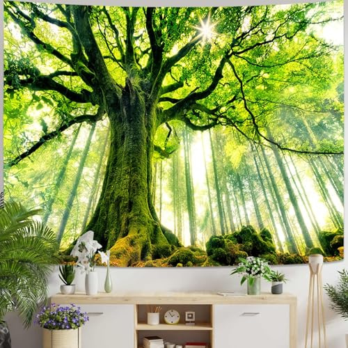 Skcess Wandteppich Wald Natur Landschaft Wandbehang, Wandtuch Grün Wandteppich Baum Sonnenaufgang Tapisserie Jungle Wandtücher Wall Tapestry 350 x 256 cm