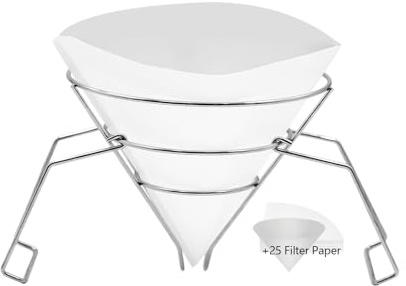 SVTELI 10 Oil Fryer Filters & Oil Strainer Stand | Maple Syrup Filter Holder with 25 Pcs Filter Paper - Commercial Cone Filter for Kitchens, Restaurants, Food Trucks