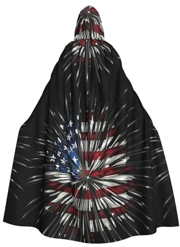 AMINNU Amerikanische Flagge Feuerwerk Herren und Damen Halloween Kapuzenmantel Robe und Umhang Rollenspiel Kostüme Partykostüme Fasching Langlebig und hautfreundlich