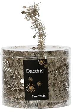 Kaemingk Weihnachtsgirlande 7m x 3cm inkl. Sterne - Lametta Girlande - Sternengirlande mit feinem Draht zum Dekorieren und Basteln - Perle