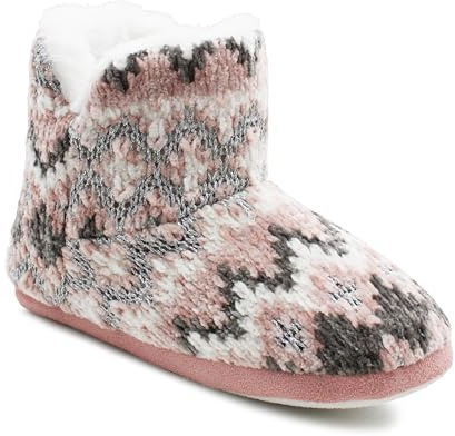 IMTY Womens Ankle Boot Slippers Knitted Fair Isle Warm Faux Fur Lined Slip On Cosy Lightweight Snuggle Booties (Pink, UK Footwear Size System, Adult, Women, Numeric, Medium, 8)