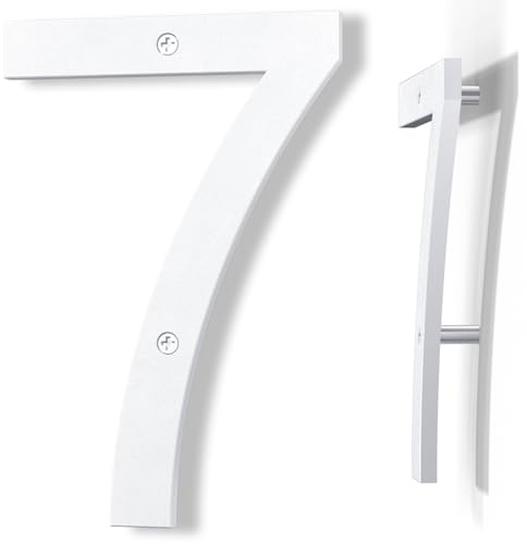 Yafimea Numero civico esterno 20 cm bianco, Numero grande da parete con effetto galleggiante 3D, design moderno in plastica ABS resistente alle intemperie (7)