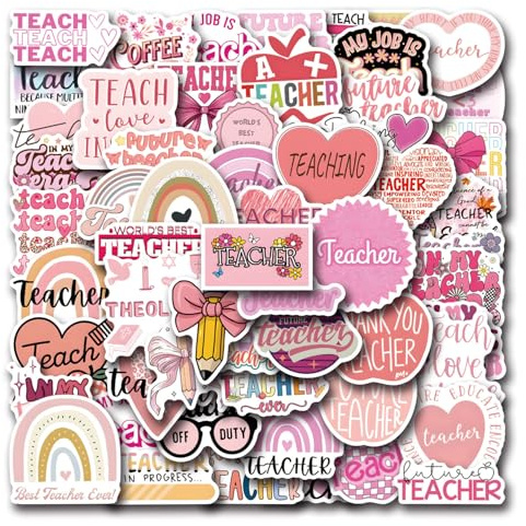 55 Pcs Teacher Graffiti Stickers for Children Teens Girls Boys,Cute Style Teacher Scrawl Stickers for Water Bottles Bicycle,Skateboard,Laptop,Computer,Waterproof Vinyl Wall