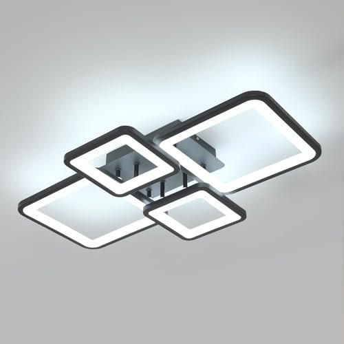 Mckalen Lámpara de Techo LED Moderna, 56W 6300LM Plafon Led Techo Cuadrada Design, Negro Lámpara de Techo para Salon Comedor Cocina Dormitorio Sala de Estudio,6500K Luz Cálida