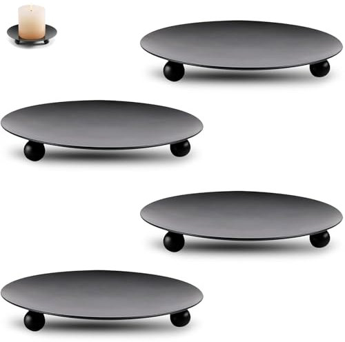 JOZMMZEOOA 4 Pezzi Metallo Porta Candele,9cm Nero Opaco Portacandele Sottobicchieri Candele Vassoio Decorativo Tondo Portacandela Centrotavola Moderno Candler Holder,per Decorazione Incenso Spa
