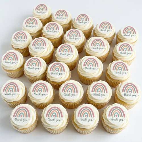 PRE CUT Edible Wafer Paper Thank You Teacher Cupcake Cocktail Toppers Rainbow
