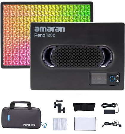 Amaran Pano - Pannello video 120 C, 120 W, RGBWW, carica PD, rilascio rapido, controllo APP per studio fotografico Live Streaming (carbone)