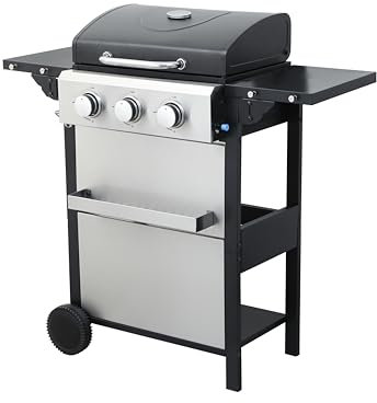 XCSCUK Parrilla de Barbacoa de Gas propano de 3 quemadores, con Rejillas de cocción de Esmalte de Alambre/Mesa Auxiliar Plegable, para Barbacoa al Aire Libre