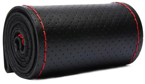 Coprivolante Volante Automatico Intrecciato Coprivolante Per Auto Coprivolante Da 38 Cm Con Filettatura Aghi Antiscivolo rivestimento volante(Black With Red Cord)