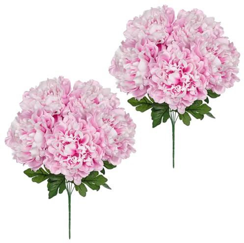 Briful Kunstpfingstrosen Künstliche Blumen 40cm | 2er Set Rosa Kunstblumen Wie Echt Seidenblumen Dekoblumen für Wohnzimmer, Hochzeit, Tischdeko, Balkon