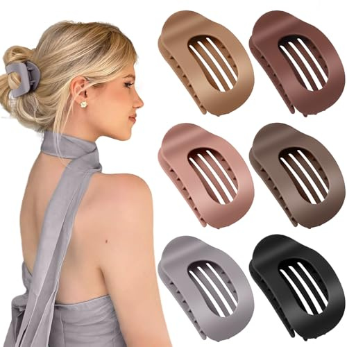 Kavya Flache Haarklammern Damen - 6 Stück Entenschnabel Haarspangen Damen Groß - Französische Haarspange Flach Bequeme Flat Claw Clip - Starker Halt Rutschfeste Haarklammer Alltag, Sport, Autofahren