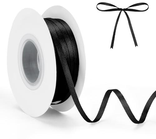 50 m Satinband 3mm Geschenkband Schwarze Dekoband Geschenkband Reines schwarzes Band Geschenkverpackung Hochzeit Taufe Geburtstag Valentinstag Verpackungsdekoration Stoffband Weihnachten
