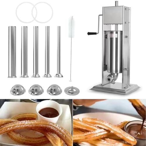 JKJZSALJ Commercial Manual Churro Maker,Stainless Steel Churro Press Maker Vertical Churro Machine Spanish Churro Maker Machine Sausage Stuffer,One Color,5L