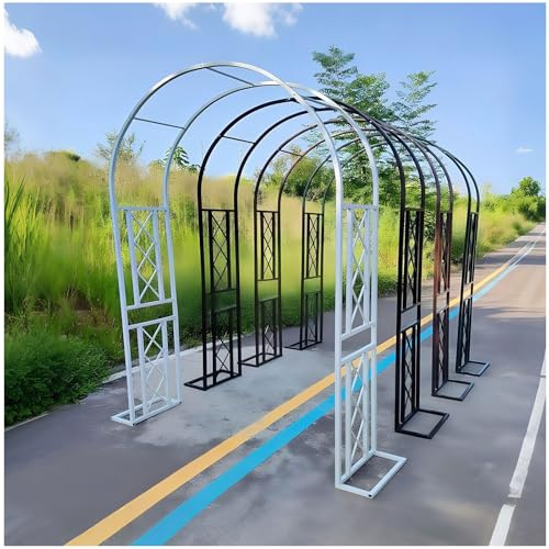 Arco de jardín de metal para plantas trepadoras, enrejado de acero resistente, altura ajustable de 140-340 cm, perfecto para rosas y decoraciones de boda (blanco, 140 x 230 cm)