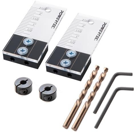 POWERTEC Kit de plantilla de clavijas, kit de plantilla de clavija de 1/4 pulgadas, plantillas de tacos para carpintería, marca de testigo cortada con láser, con escala de profundidad, tacos guía de