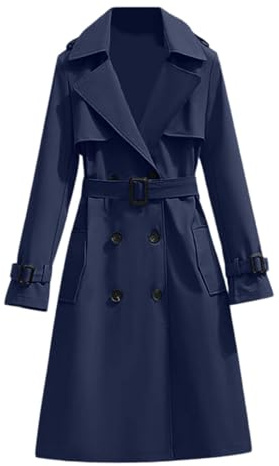 Generisch Trench lungo da donna, cappotto classico autunno primavera, giacca trench con cintura cappotto da donna in cotone giacca a vento cappotto da mezza stagione cappotto antivento collo a