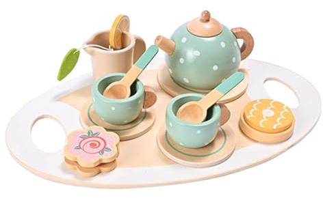 SUPVOX Ensemble De Jeu De Thé en Bois 15 Pièces pour Garçon Et Filles Service à Thé Miniature en Céramique Jeu De Simulation pour Fille Vaisselle Miniature Fête D’Anniversaire Et