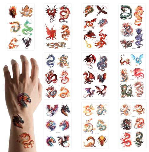 lasuroa 60pcs Dragon Tatouages Temporaires pour Enfants, Animaux Tatouages Autocollants Cadeaux Fête d'Anniversaire pour Garçons Filles Adultes Cadeaux Originaux Décoration Fête