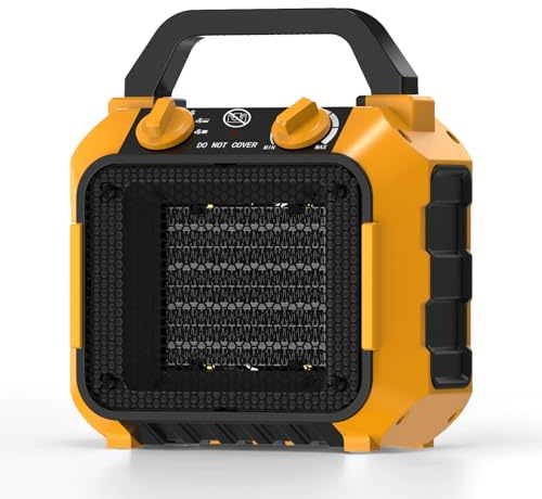 SIAL Portable Desk Electric Heater 1000W Yellow, Ceramic Room Fan Space Heater Adjustable Settings Thermostat Shockproof for Garage Working, Home Sleeping | Electric Ceramic Blow Heater with Thermostat, Rapid Heating, for Garage, Greenhouse, Outdoor & Camping, Shed, Patio, Desk