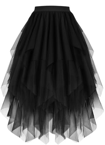 LEACOOLKEY Gonna in Tulle per Donna Stratificata A-Line Midi Lunga Irregolare per Carnevale Natale Feste Ballo