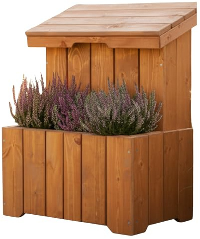Paketbox mit Pflanzkübel aus Holz 50×56×70 cm, Braun | Sichere Paketannahme draußen Groß, Abschließbar & Wasserdicht, FSC-Zertifiziert, Paketbriefkasten mit Paketfach für Pakete