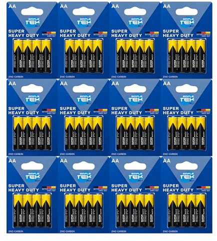 SIMPLETEK - Kit di 12 Blister da 4 Pile Stilo AA (48 Totali) Zinco-Carbone 1.5 Volt - Ideali per Dispositivi a Basso Consumo