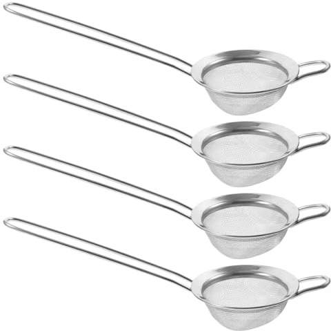 BESPORTBLE Lot de 4 Tamis en Acier Inoxydable 304 Diamètre 8 CM Passoire à Mailles Fines Multifonction pour Filtrer Thé Jus Farine et Bouillon Cuisine Nettoyage Facile et Résistance à