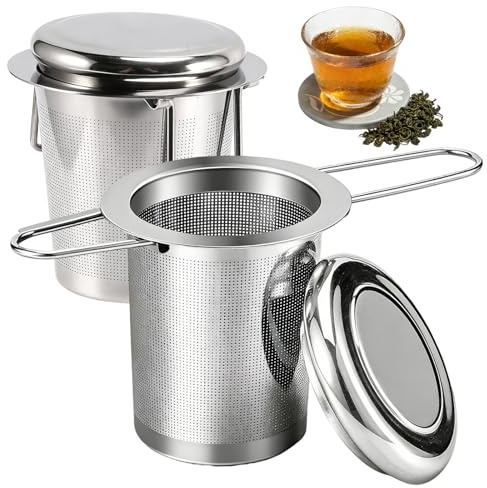 2 Pièces Filtre à Thé Infuseur Thé Inox Filtre à Thé Trou Fin avec Poignées Pliable et Couvercle pour Théière Tasse