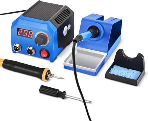2-in-1 Pyrographie-Set und Lötstation, Temperatur einstellbar 100-700°C mit Digitalanzeige, 23 Brennspitzen, 2 Brennstiften, Schablonen und Zubehör, für Holz Leder Kürbis Papier DIY Kunst