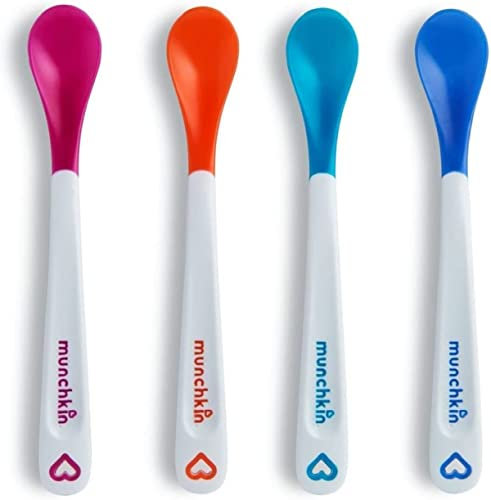 Munchkin White Hot Toddler & Baby Spoons | Baby Weaning Set with Colour Changing Heat Alert| Plastic Cutlery| BPA Free| Feeding Spoons for Babies | 4 Pack