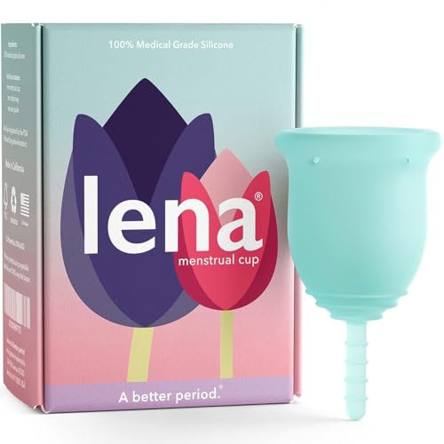 Lena Menstrual Cups, Reusable Period Cup, Tampons,Period Underwear and Menstrual Pads Alternative, Feminine Care, Silicone Menstrual Cup, Made in USA, Regular & Heavy Flow, Small, Turquoise