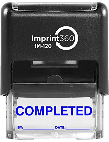 Supply360 AS-IMP1108B - Completed Stamp with by: & Date:, Blue Ink, Heavy Duty Commerical Self-Inking Rubber Stamp, 9/16 x 1-1/2 Impression