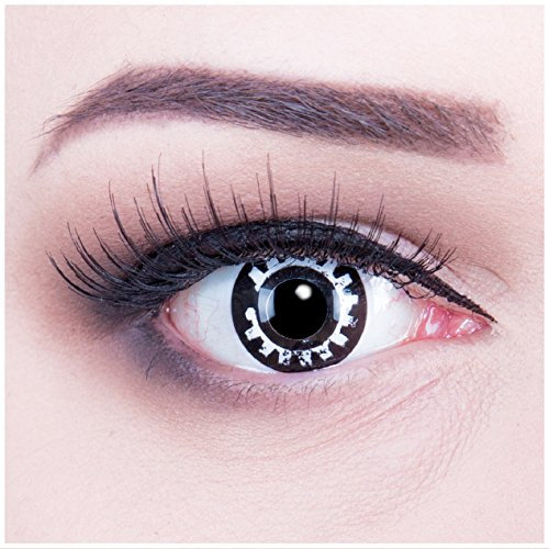 funnylens 1 par de colores negras blancas blancas Crazy FUN Steam Punk Año Contacto lente + 4 sangre kapseln. Perfección a Halloween, carnaval, o fasnacht con Gratis Contacto lente recipiente sin
