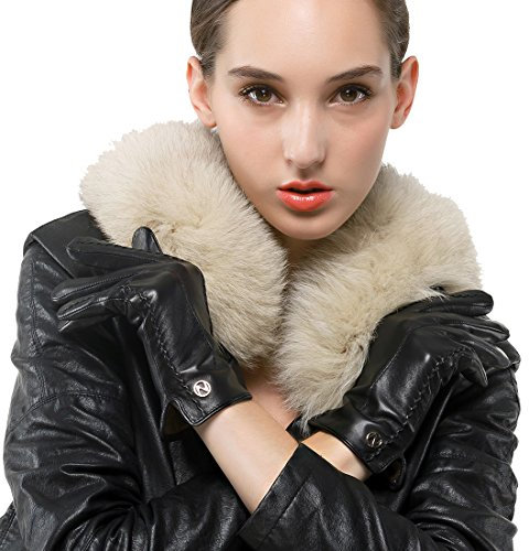 Nappaglo Damen klassische Handschuhe aus echtem Nappaleder Reines Kaschmir-Futter Winter Warm Handschuhe (L (Umfang der Handfläche:19.0-20.3cm), Schwarz(Touchscreen))