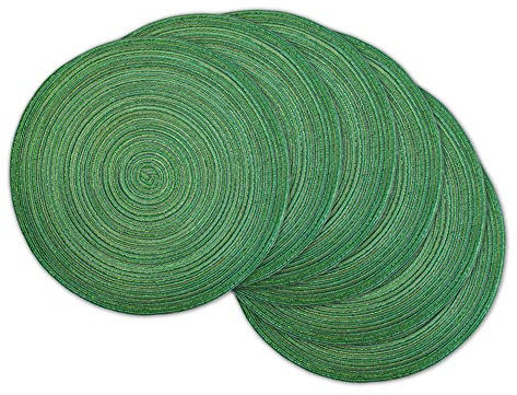 CC Home Furnishings - Juego de 6 Salvamanteles Individuales Redondos Bajoplatos de Lurex de Color Verde Variado, 38 x 38 cm
