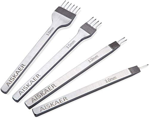 Aiskaer Leather Stitching Punch Set, Diamond Chisel Tools, 3mm White Steel 1/2/4/6 Prong for Leather Craft DIY