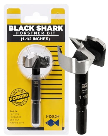 Fisch Black Shark Forged Steel Forstner Drill Bit for Woodworking, Precision Wave Design, Clean Cuts in Hardwoods, MDF, and Plywood, FSA-365839, Made in Austria (1-1/2 inches)