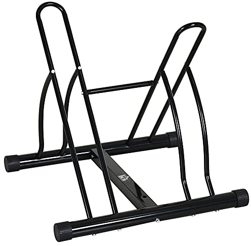 HOMCOM Rastrelliera da Terra per 2 Biciclette con Pneumatici Fino 6.5 cm, Telaio Orientabile in Acciaio Nero, 60x54x57cm