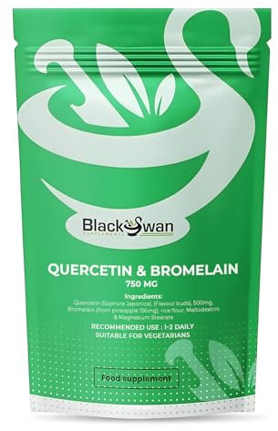 Black Swan Quercetin & Bromelain Capsules - 750mg Antioxidant Formula Anti Inflammatory Respiratory Immune System Joint Health Support Natural Supplement - 30 Caps 1 Month Supply