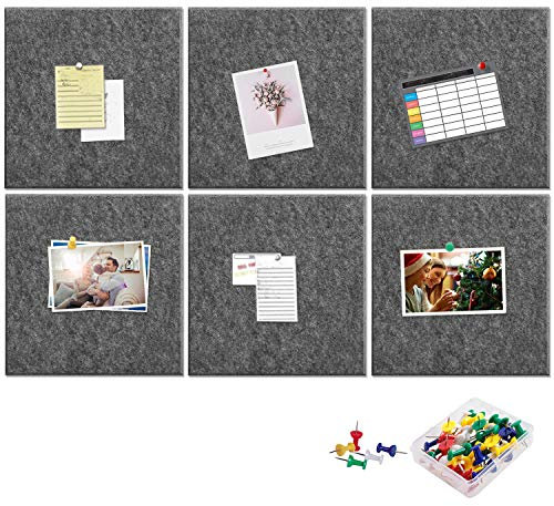 Yoillione Memoboard Filz Wandaufkleber, Grau Memoboard Bunte Filzboard Bulletin Board Memo Wand Pinnwände Küche Selbstklebend Filzpinnwand Platz, Wanddekoration für Bilder, Notizen, 6 Blätter