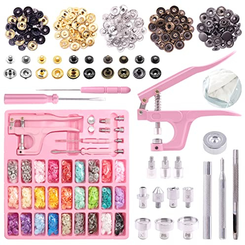 Keadic - Set di 31 bottoni in plastica T5 e 48 set di pinze a scatto in metallo, con pinze a scatto per cucito rosa, kit di fissaggio a scatto per progetti fai da te, cucito e fai da te.