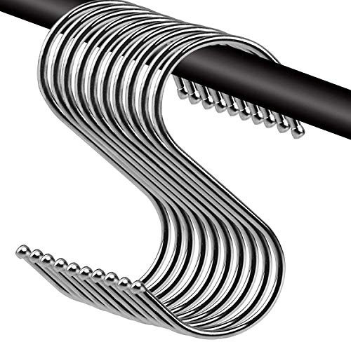 Klassikaline S Hook - 10-Pack Premium Stainless Steel Metal S Hooks Kitchen Pot Pan Hanger Clothes Storage Rack Polished for Your Pots and Pans, Utensils, Towels, Ties and Much More (2.36 inch)