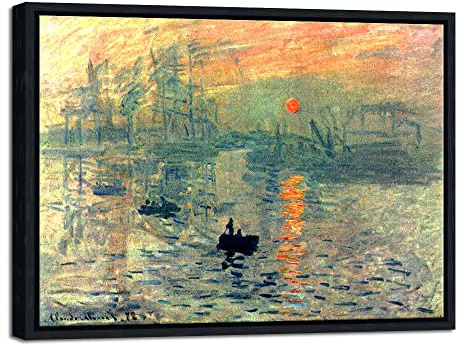 Wieco Art Impression Sunrise Modern Framed Canvas Wall Art Canvas Prints of Claude Monet Oil Paintings Reproduction Seascape Artwork Sea Pictures on Canvas for Home Decorations