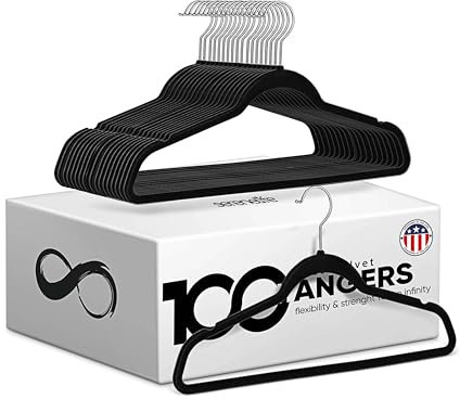 SereneLife 100 Kleiderbügel Schwarz & Rutschfest– Kleiderbügel Samt & Platzsparend mit drehbarem Haken, stark belastbar bis 4,5kg – für knitterfreie Kleideraufbewahrung & Organisation– Hangers Clothes