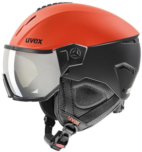 uvex Instinct Visor - robuster, stylischer, optimal belüfteter Skihelm mit beschlagfreiem Visier für Damen und Herren - Fierce red - Black matt - 53-56 cm